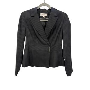 Calvin Klein Pinstripe Womens Peplum Blazer with Striking Clasp Jacket Size 4